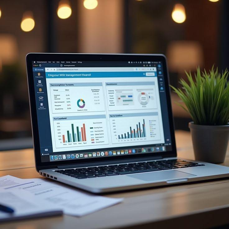 Modern technology team, software dashboard and digital network illustration