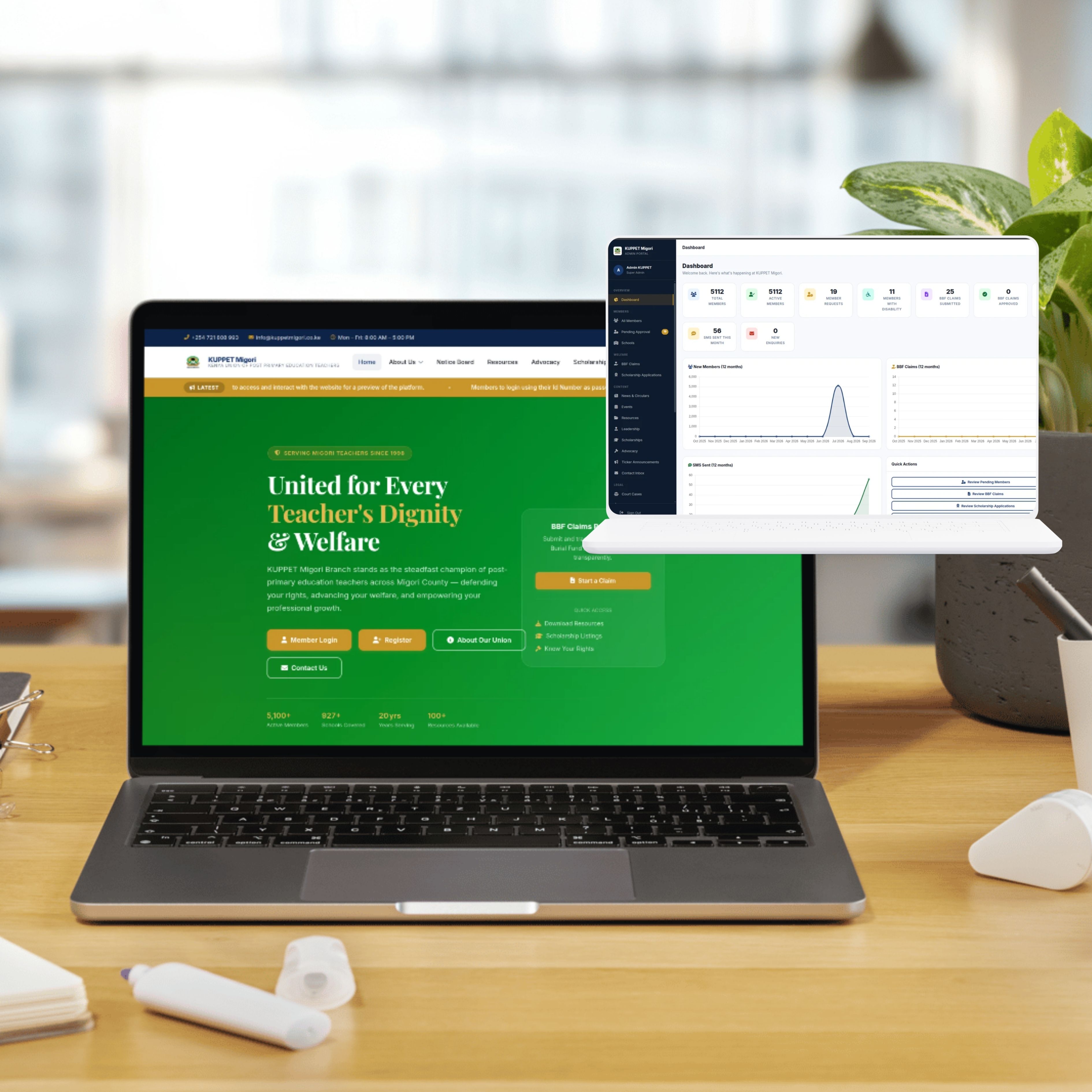 Corporate website displayed on a laptop screen