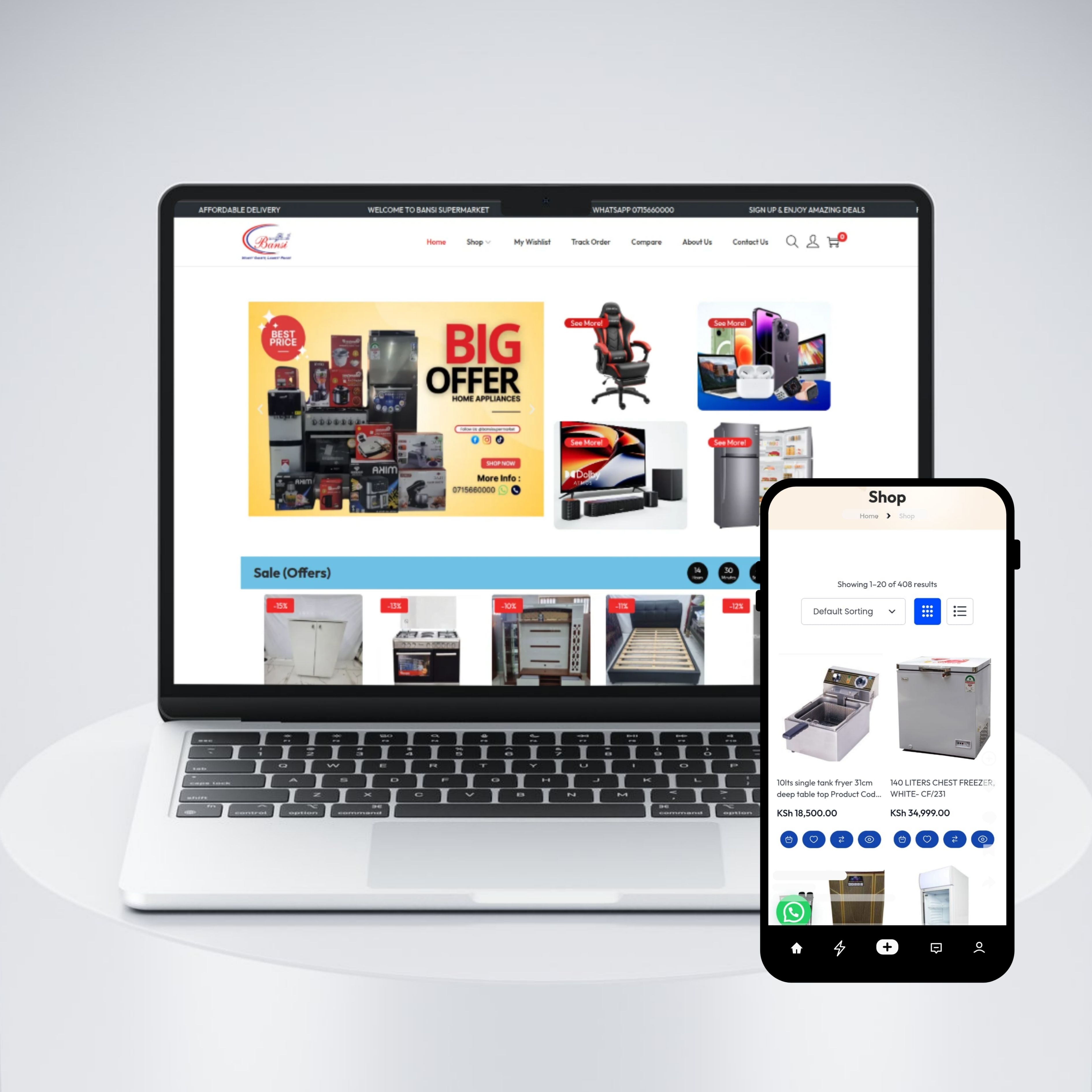 E-commerce website storefront on desktop and mobile